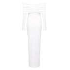 Off-Shoulder Pleated Long Sleeve Dress H6167