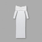 Off-Shoulder Pleated Long Sleeve Dress H6167