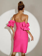 Off Shoulder Puff Sleeve Pink Gown H6087