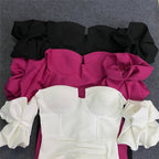 Off Shoulder Puff Sleeve Pink Gown H6087