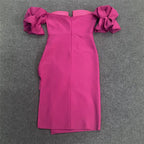 Off Shoulder Puff Sleeve Pink Gown H6087