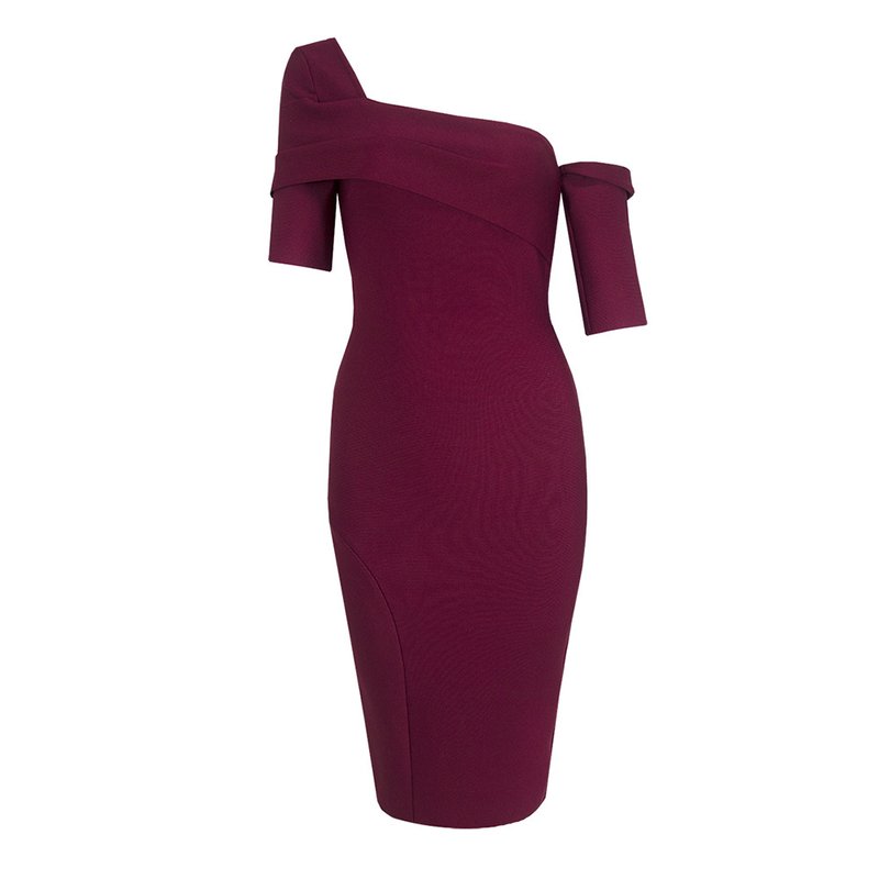 Off Shoulder Red Bandage Midi Dress H2996