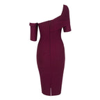 Off Shoulder Red Bandage Midi Dress H2996