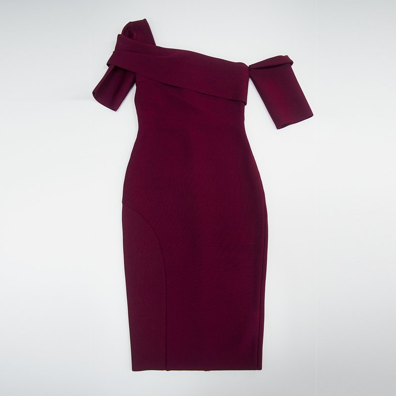 Off Shoulder Red Bandage Midi Dress H2996