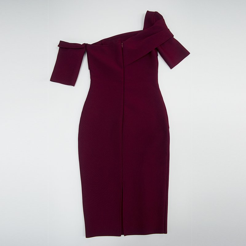 Off Shoulder Red Bandage Midi Dress H2996