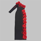 Off-Shoulder Red Flower Embellished Gown H6823