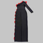 Off-Shoulder Red Flower Embellished Gown H6823