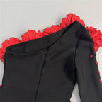 Off-Shoulder Red Flower Embellished Gown H6823