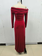Off-Shoulder Red Rose Appliqué Gown H6492