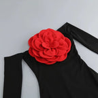 Off Shoulder Red Rose Midi Dress H6062