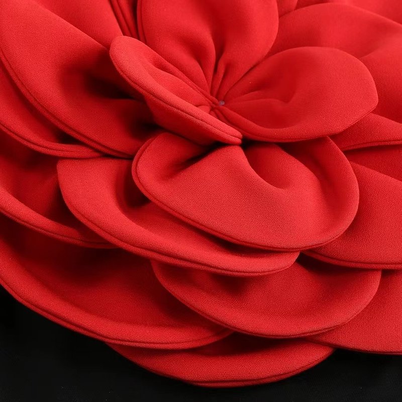 Off Shoulder Red Rose Midi Dress H6062