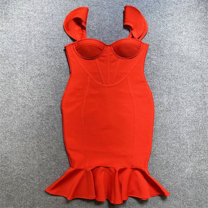 Off Shoulder Red Ruffle Midi Dress H5950