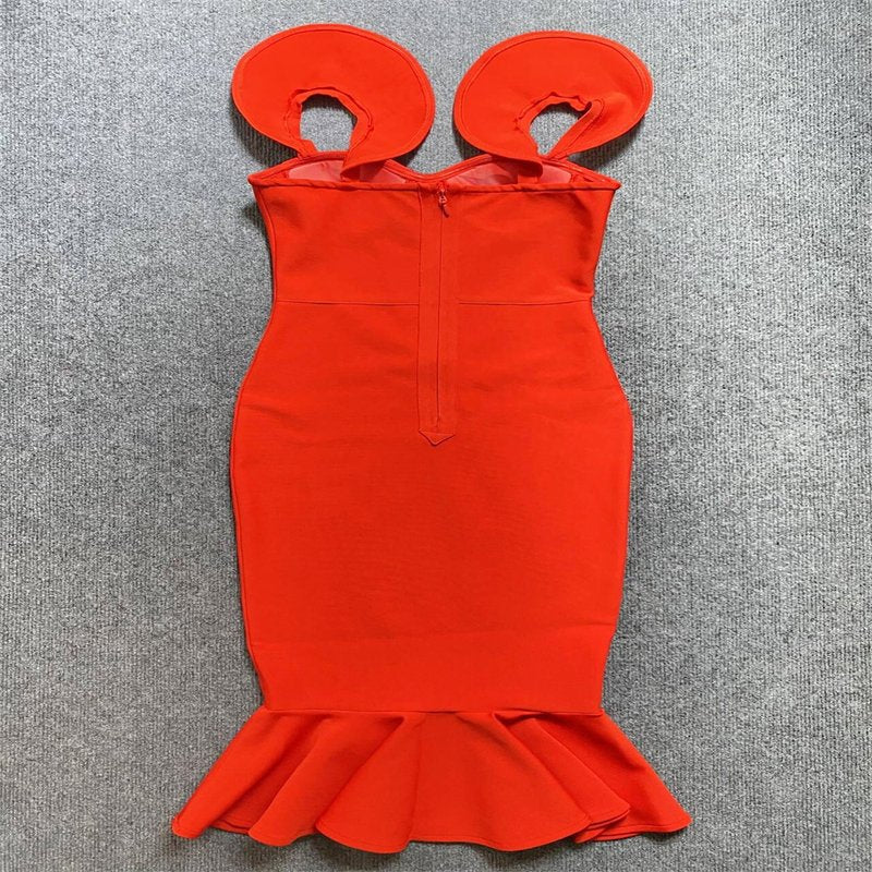 Off Shoulder Red Ruffle Midi Dress H5950