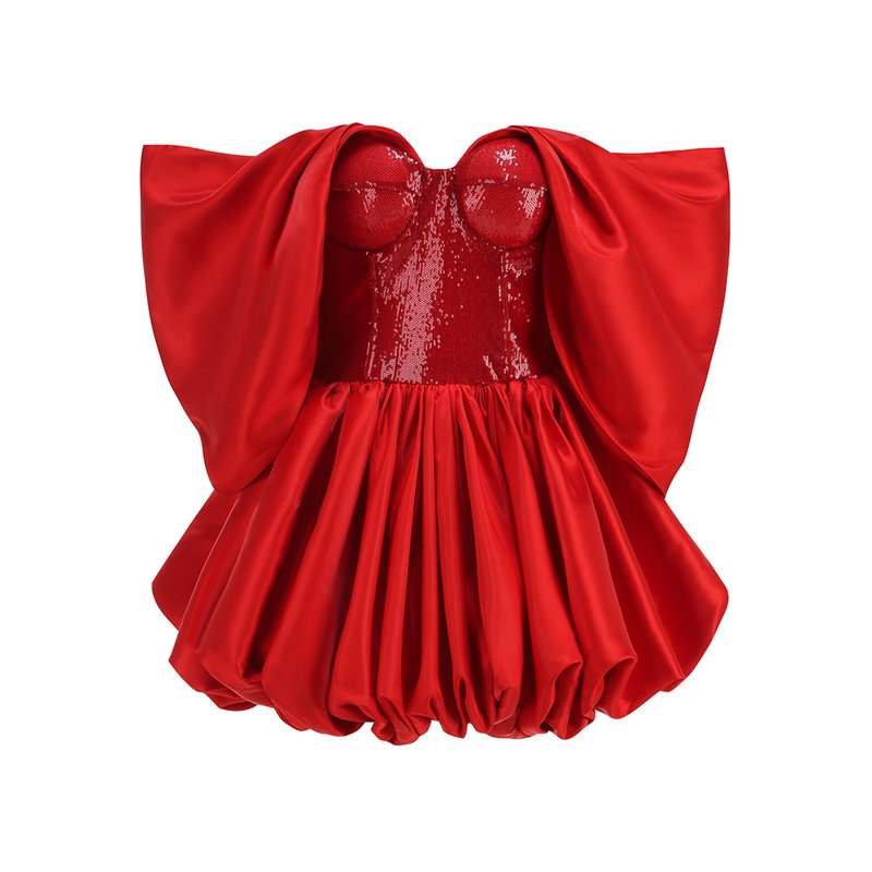 Off-Shoulder Red Ruffle Mini Dress H6661