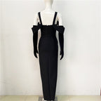 Off-Shoulder Rose Embellished Maxi Dress H6244