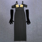 Off-Shoulder Rose Embellished Maxi Dress H6244