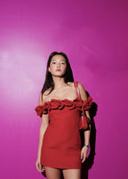 Off Shoulder Rose Ruffle Mini Dress H6202