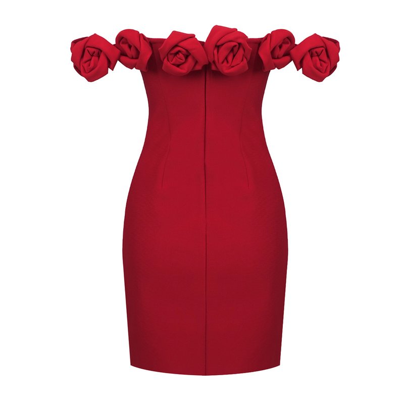 Off Shoulder Rose Ruffle Mini Dress H6202