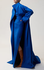 Off-Shoulder Royal Blue Satin Gown H5487