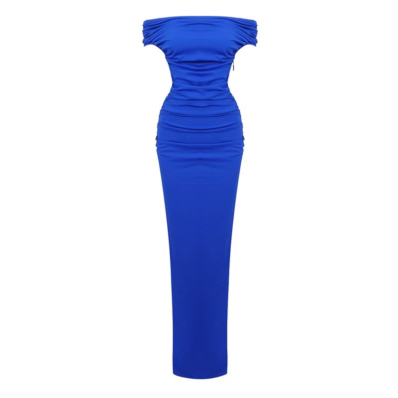 Off-Shoulder Royal Blue Satin Gown H5487