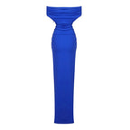 Off-Shoulder Royal Blue Satin Gown H5487