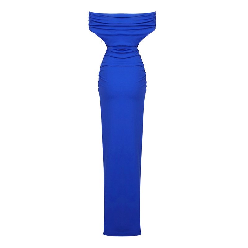 Off-Shoulder Royal Blue Satin Gown H5487
