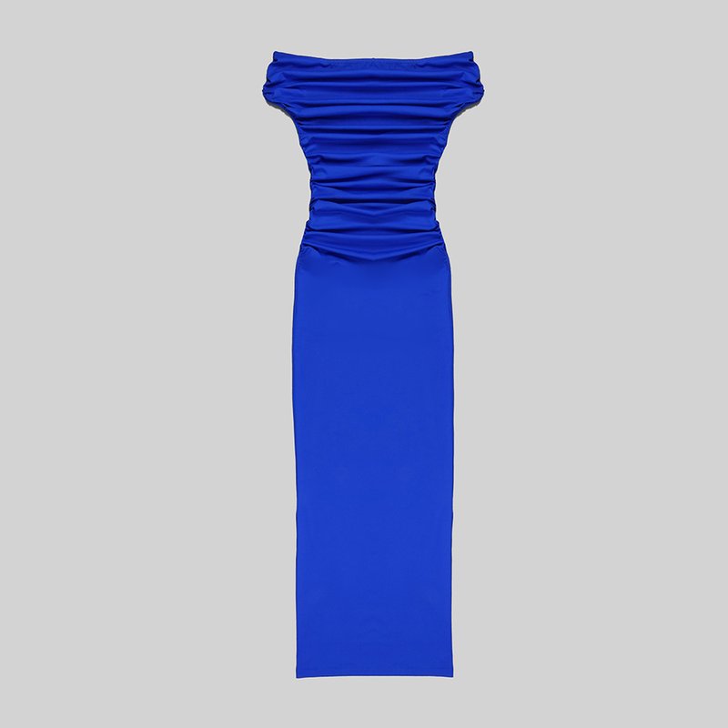 Off-Shoulder Royal Blue Satin Gown H5487