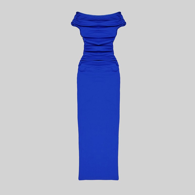 Off-Shoulder Royal Blue Satin Gown H5487