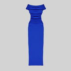 Off-Shoulder Royal Blue Satin Gown H5487