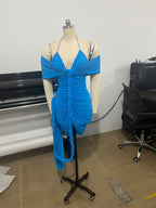 Off-Shoulder Ruched Asymmetric Midi Dress H7136