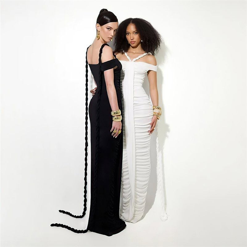 Off-Shoulder Ruched Maxi Dress H6488