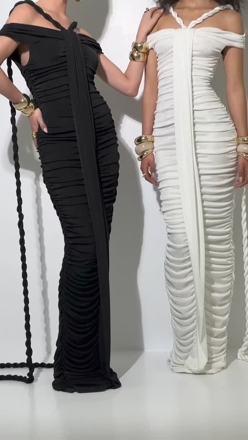 Off-Shoulder Ruched Maxi Dress H6488