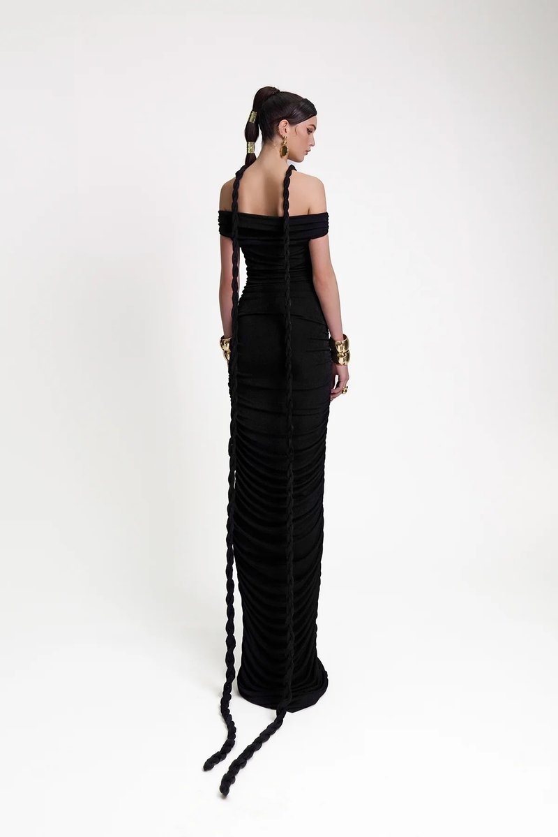 Off-Shoulder Ruched Maxi Dress H6488