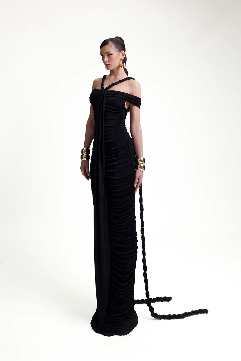 Off-Shoulder Ruched Maxi Dress H6488