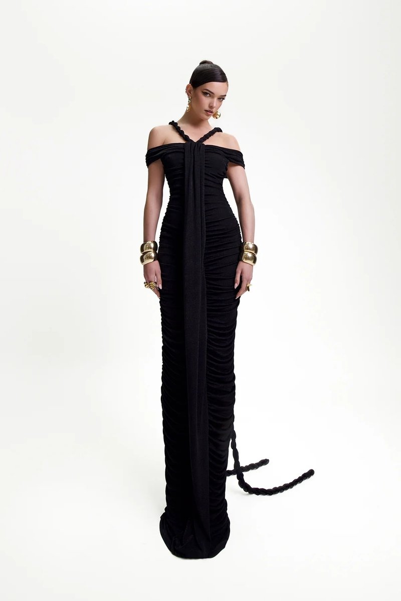 Off-Shoulder Ruched Maxi Dress H6488