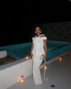 Off-Shoulder Ruched Maxi Dress H6488