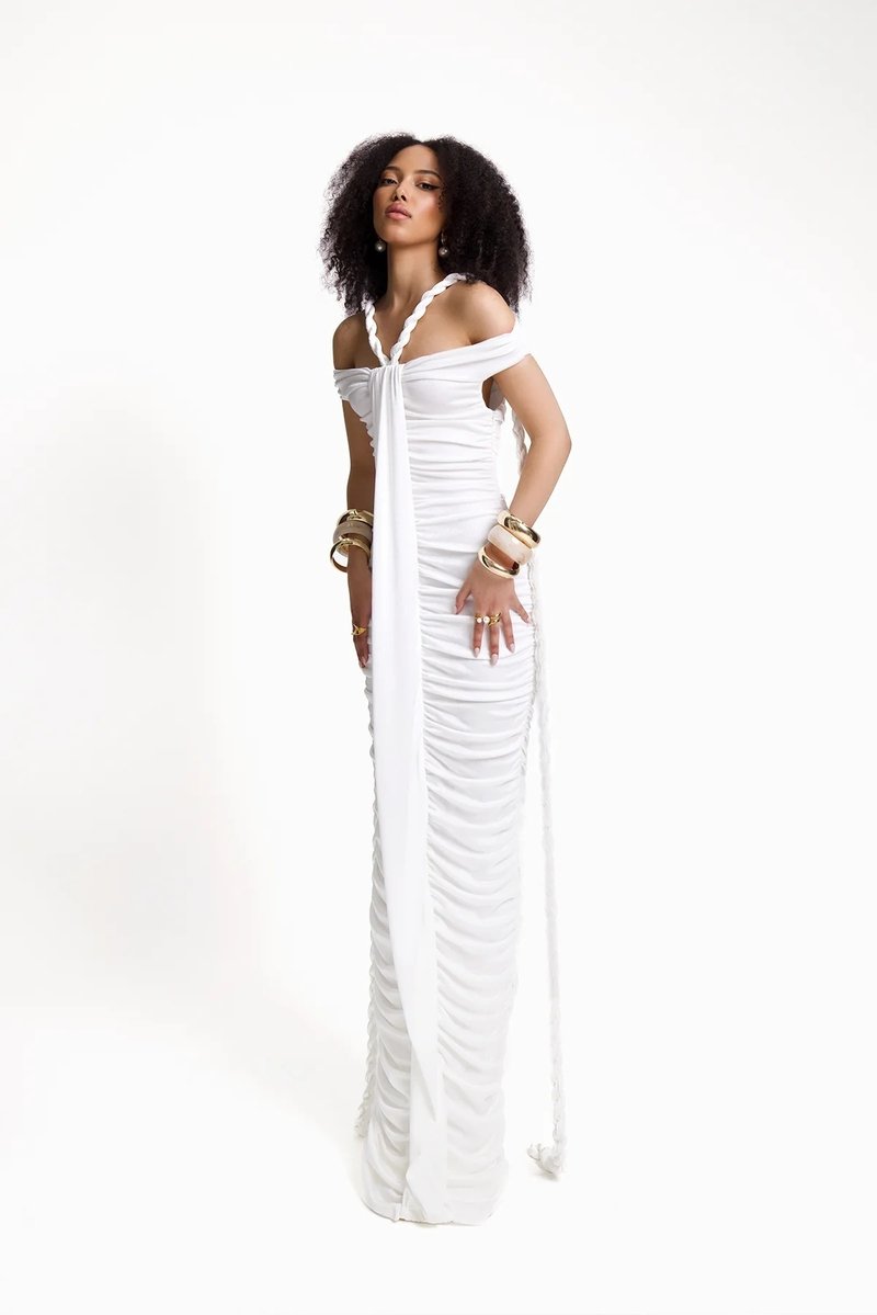 Off-Shoulder Ruched Maxi Dress H6488