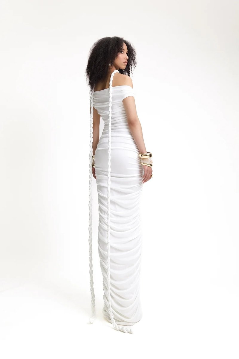 Off-Shoulder Ruched Maxi Dress H6488