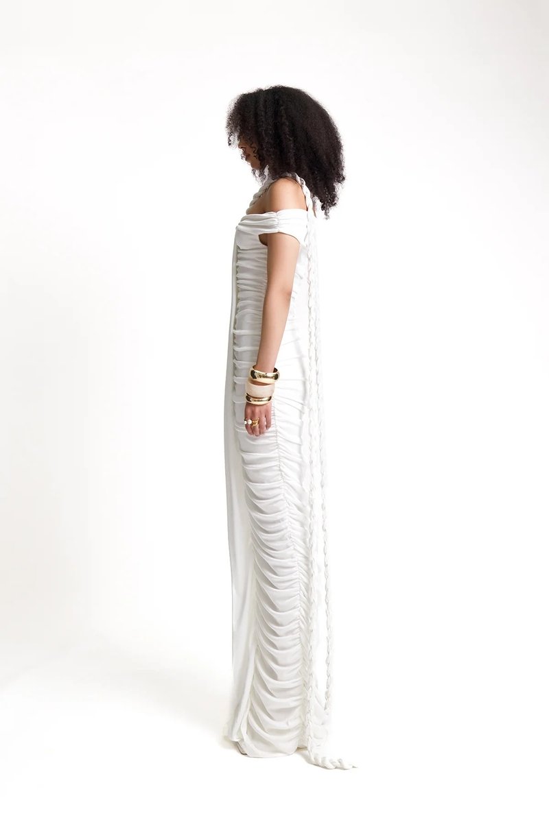 Off-Shoulder Ruched Maxi Dress H6488