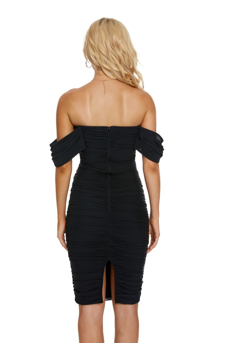 Off Shoulder Ruched Pink Bandage Dress H2563