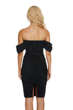 Off Shoulder Ruched Pink Bandage Dress H2563