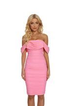 Off Shoulder Ruched Pink Bandage Dress H2563