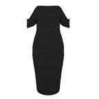 Off Shoulder Ruched Pink Bandage Dress H2563