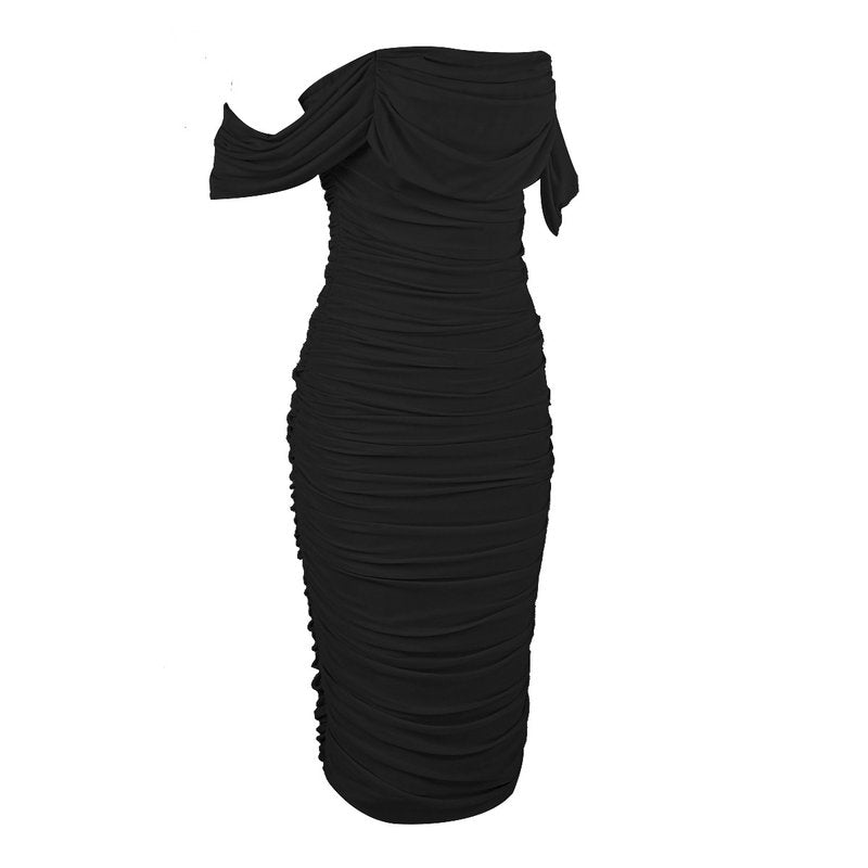 Off Shoulder Ruched Pink Bandage Dress H2563