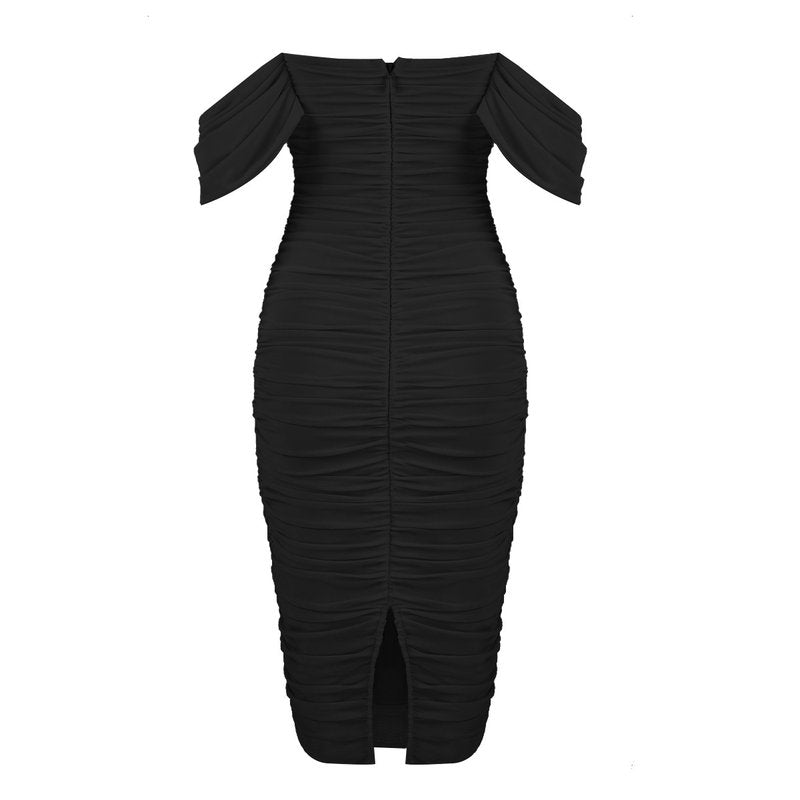Off Shoulder Ruched Pink Bandage Dress H2563