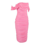 Off Shoulder Ruched Pink Bandage Dress H2563