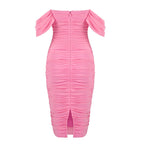 Off Shoulder Ruched Pink Bandage Dress H2563