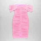 Off Shoulder Ruched Pink Bandage Dress H2563