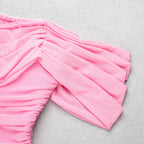 Off Shoulder Ruched Pink Bandage Dress H2563