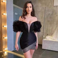 Off Shoulder Ruffle Black Bandage Dress H4659
